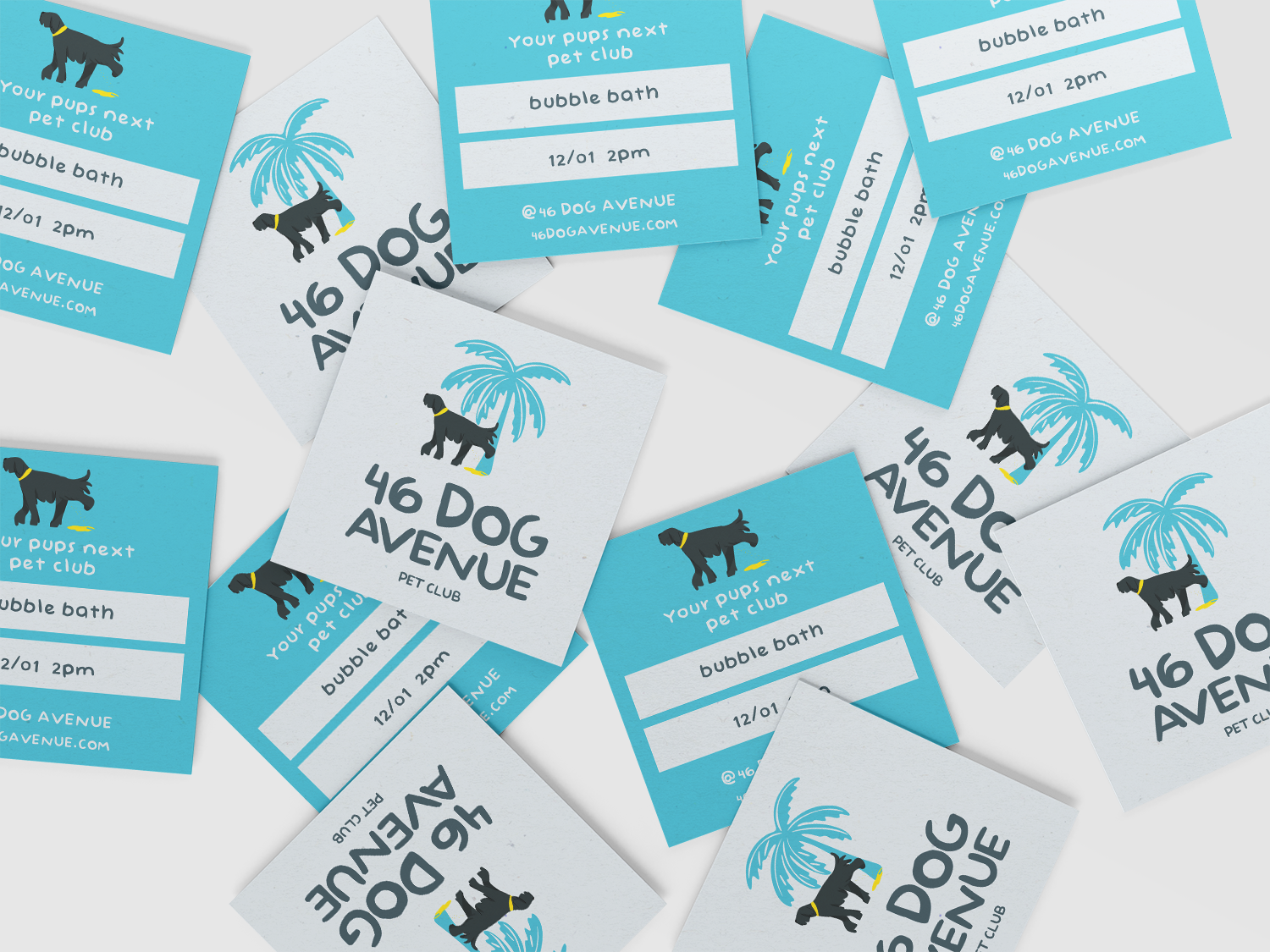 46 Dog Avenue square business card mockup