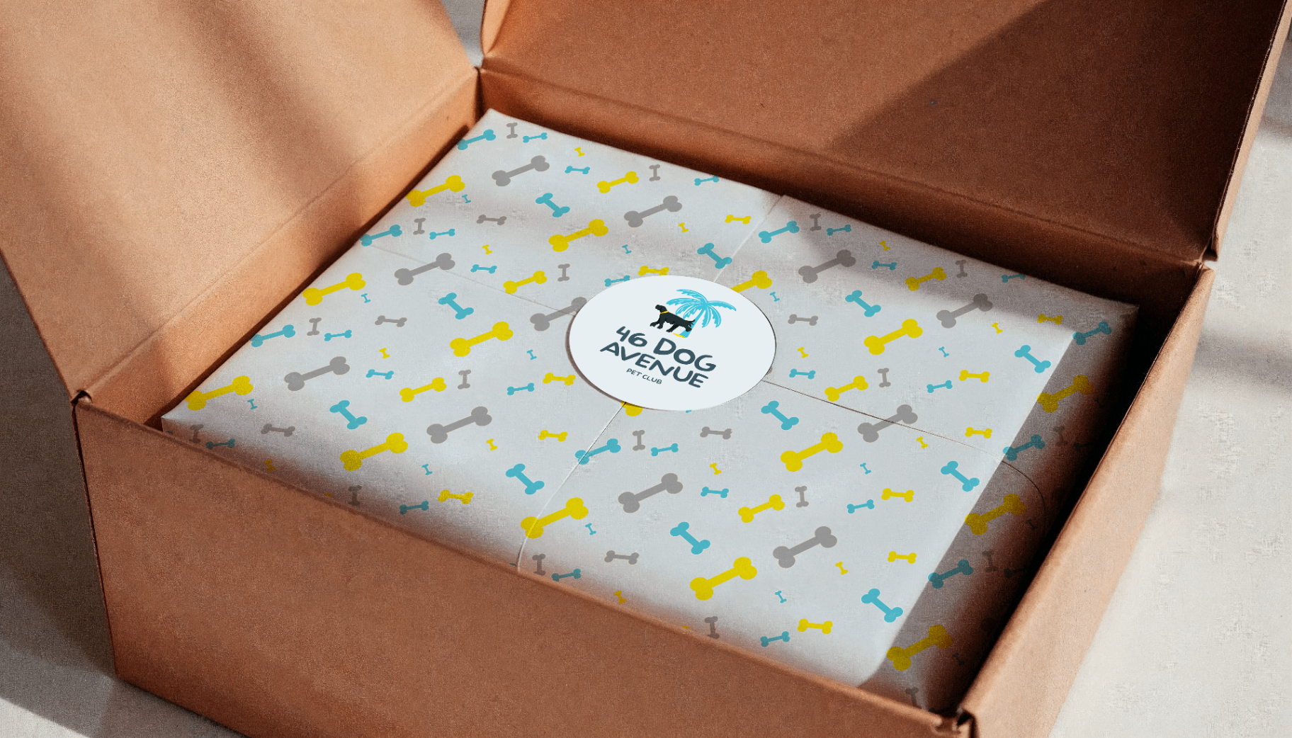 46 Dog Avenue packaging tissue and sticker