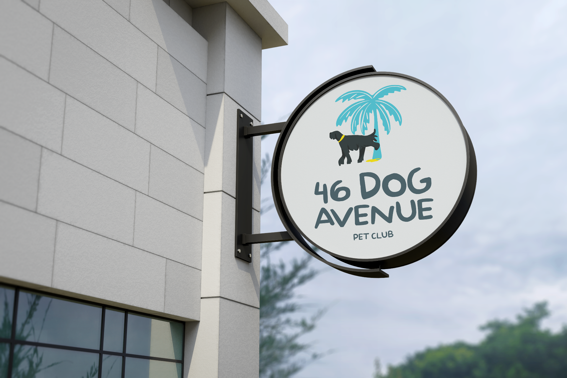46 Dog Avenue — A pet club identity with sunshine, character and shelf presence.
